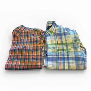 Ralph Lauren XXL Plaid Button Down Short Sleeve Men's Shirt Lot of 2 Classic Fit